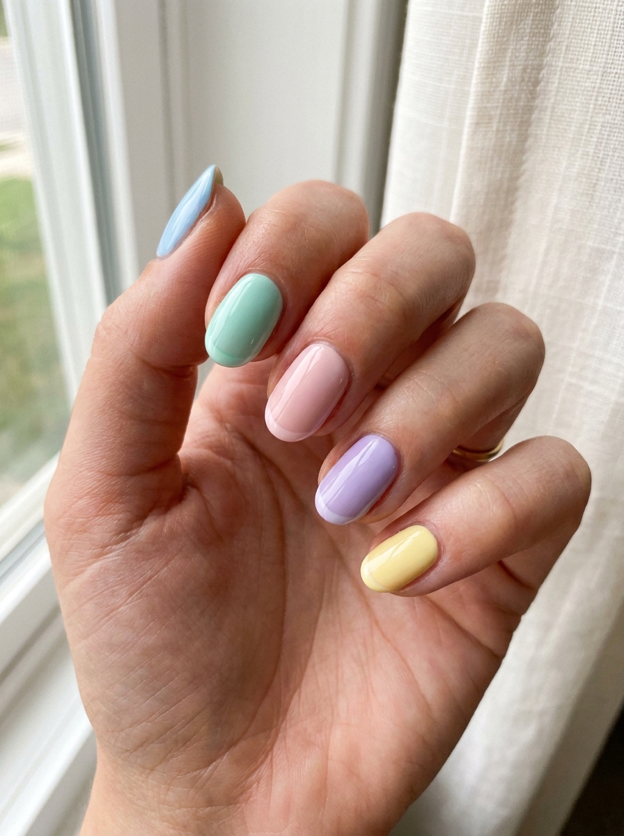 Short Pastel Mix Nails mit sanften Pastellfarben